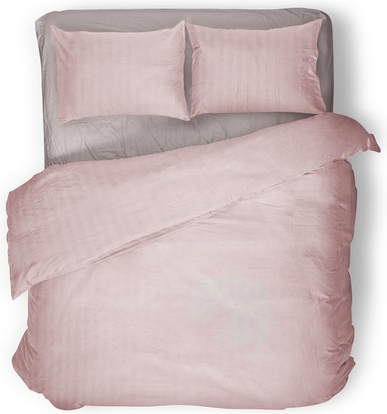 Eleganzzz Dekbedovertrek Uni - Blush - Dekbedovertrek 140x200/220cm - Satijnstreep / Satijn Streep - Hotel Kwaliteit Satin Stripe - Dekbedovertrekken van Merkloos