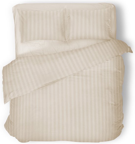 Eleganzzz Dekbedovertrek Uni - Ivoor - Dekbedovertrek 200x200/220cm - Satijnstreep / Satijn Streep - Hotel Kwaliteit Satin Stripe - Dekbedovertrekken van Merkloos