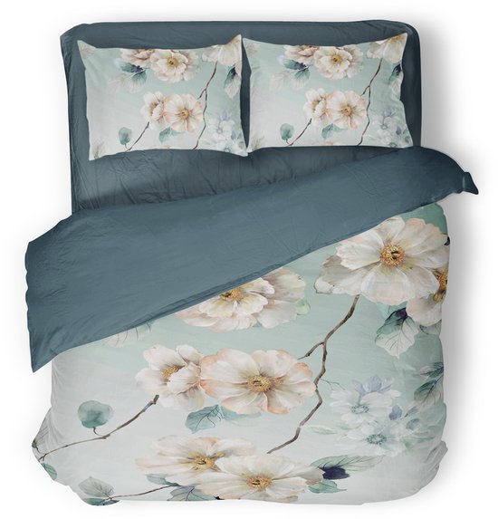 Eleganzzz Dekbedovertrek Wildflower - Light Blue - Dekbedovertrek 240x200/220cm - Micropercal - Lits Jumeaux - Dekbedovertrekken van Eleganzzz