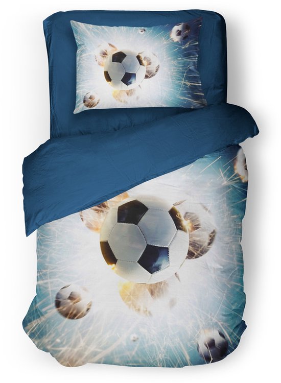 Eleganzzz Kinder Dekbedovertrek Champions Dream - Voetbal Dekbedovertrek - Blue - 140x200/220cm - Dekbedovertrek Kinderen - Micropercal - Eenpersoons
