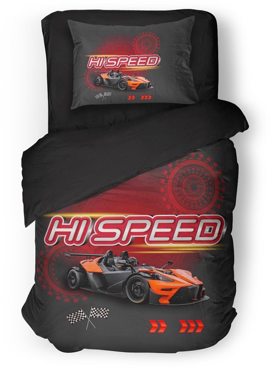 Eleganzzz Kinder Dekbedovertrek High Speed - Black - 140x200/220cm - Dekbedovertrek Kinderen - Micropercal - Eenpersoons van Merkloos