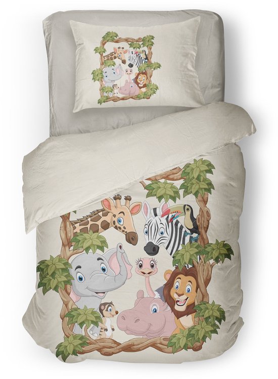 Eleganzzz Kinder Dekbedovertrek Jungle Kingdom - Multi - 140x200/220cm - Dekbedovertrek Kinderen - Micropercal - Eenpersoons van Merkloos