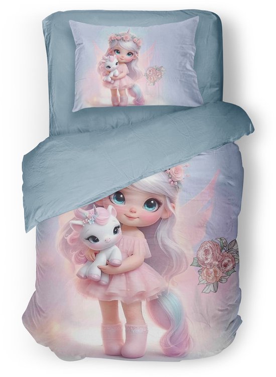 Eleganzzz Kinder Dekbedovertrek Princess Nights - Prinses Dekbedovertrek met Eenhoorn - Multi - 140x200/220cm - Dekbedovertrek Kinderen - Micropercal - Eenpersoons
