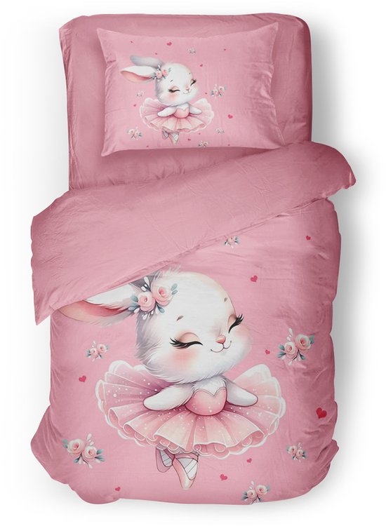 Eleganzzz Kinder Dekbedovertrek Spring Meadow - Pink - 140x200/220cm - Dekbedovertrek Kinderen - Micropercal - Eenpersoons van Merkloos