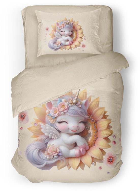 Eleganzzz Kinder Dekbedovertrek Sweet Sunflower - Soft Yellow - 140x200/220cm - Dekbedovertrek Kinderen - Micropercal - Eenpersoons van Eleganzzz