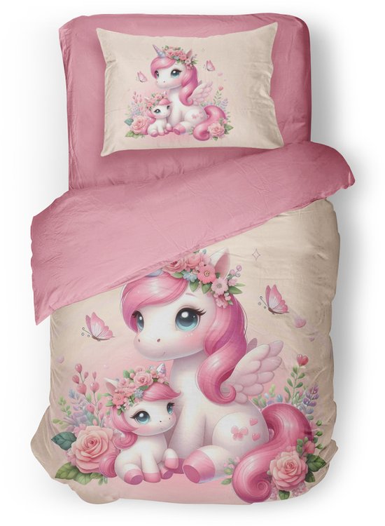 Eleganzzz Kinder Dekbedovertrek Unicorn Glow - Pink - 140x200/220cm - Dekbedovertrek Kinderen - Micropercal - Eenpersoons