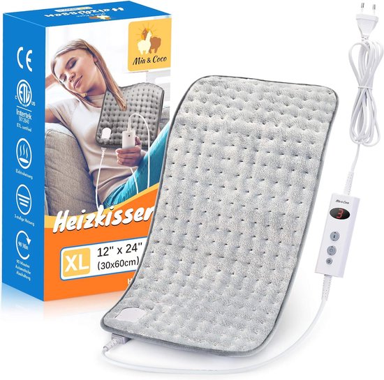 Elektrisch verwarmingskussen met automatische uitschakeling voor rug, nek en schouder – 10 temperatuurinstellingen, snelle verwarming, 30 x 60 cm van Merkloos