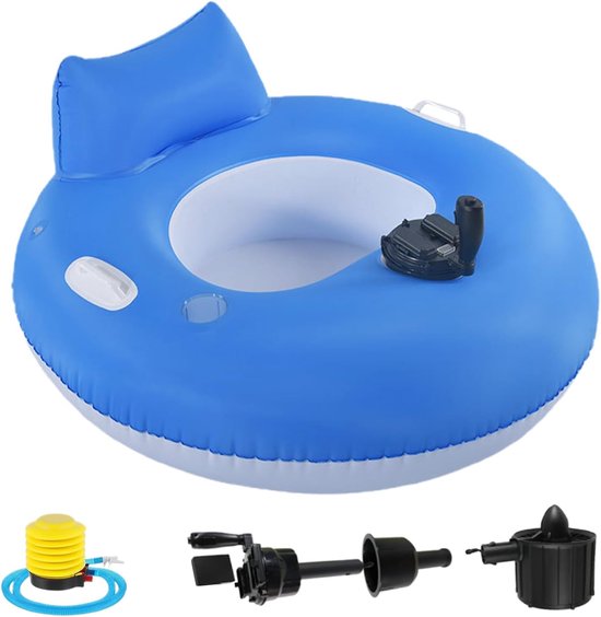 Elektrisch Zwembadvlot - Opblaasbaar eiland - Ontspannen op water - Geïntegreerde motor - 101 cm opgeblazen - Blauw