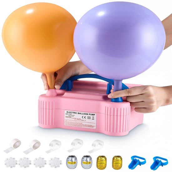 Elektrische ballonpomp, 600 Watt ballonpomp met opblaasmechanisme(1-delig), dubbele spuitmonden met automatische en semi-automatische stand van HappyAir