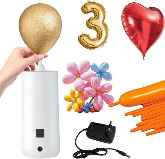 Elektrische ballonpomp voor dierenballonnen, elektrische opblaaspomp voor modelleerballonnen, ballonpomp geschikt voor ballonnen, bobo ballen, yogaballen, magische ballonnen en luchtkolommen zakken. van Merkloos