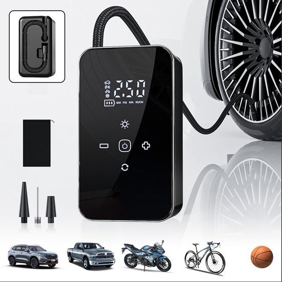Elektrische Bandenpomp Draadloos - Draagbare Compressor met Digitaal Display - USB & 12V DC - Voor Autobanden, Fiets & Motor