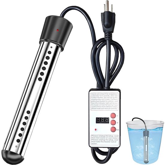 Elektrische Dompelverwarmer - 2000W - Dompelaar - Snelwaterverwarmer - Slimme timer - Waterverwarmer - Zwembadwaterverwarmer - Reisdompelaar - Draagbare - Veilig & Duurzaam - Voor Bad, Emmer & Voetenbad - Automatische veiligheidsuitschakeling