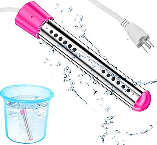 Elektrische Dompelverwarmer - 3000W - Dompelaar - Snelwaterverwarmer met Automatische Uitschakeling - Waterverwarmer - Zwembadwaterverwarmer - Reisdompelaar - Draagbare - Veilig & Duurzaam – Voor Bad, Emmer & Voetenbad - Roze