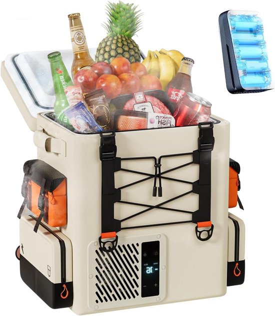 Elektrische draagbare koelbox 16 l 12/24 V DC 110/240 V AC rugzakkoelkast voor camping e-bike reizen camper koelbox met accu 15 minuten snelkoeling van Merkloos