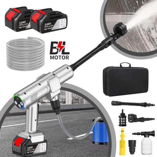 Elektrische Hogedrukwassproeier - 300W - 6-in-1 - Autoreiniger - Accu Laadbaar van Merkloos