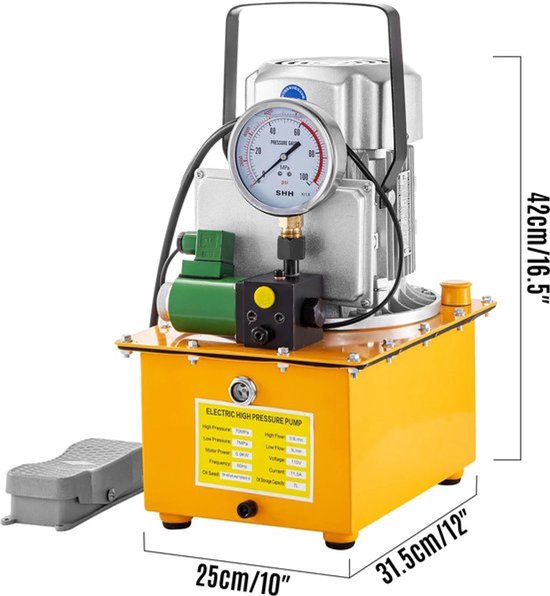 Elektrische Hydraulische Pomp – Hydraulische Pomp – Compacte Pomp – Single Acting Pomp – 750W Vermogen – 7 Liter Oliereservoir van Merkloos