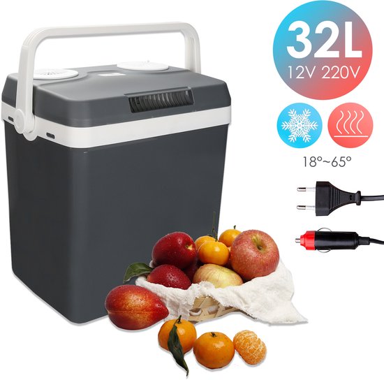 Elektrische koelbox 12V en 230 volt - 25L - AC/DC - Frigobox - Camping Koelkast - Auto en Camping - Koelen en Verwarmen - Grijs van Merkloos