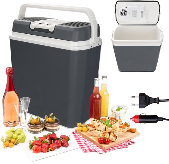 Elektrische Koelbox - 24 liter inhoud - Elektrische Frigobox voor thuis en onderweg - Coolbox Thermo-elektrisch - AC/DC - 12V/230V - Koelt & Verwarmt - Lichtgewicht - Koelt & Verwarmt Koelboxen Auto - Grijs van Merkloos