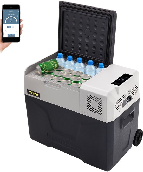 Elektrische Koelbox 40L-Autokoelkast-Mini Koelkast-Snel Koelen-12/24V En AC100-240V – Auto En Camping – 61x37,8x48cm-Zwart