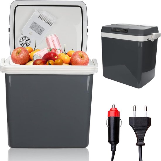 Elektrische koelbox - Mini koelkast - Kamperen en reizen - Koelt en verwarmt - 24 liter - Grijs