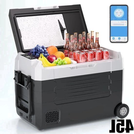 Elektrische Koelbox - Refrigerator - Frigobox - Vriezer - Auto Koelkast - Compressor Koelbox - 45L - Dual Zone Vriezer & Koeler - 12V / 24V DC, 100-240V AC - met Wielen en App-bediening - Voor Camping en Reizen