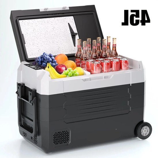 Elektrische Koelbox - Refrigerator - Frigobox - Vriezer - Auto Koelkast - Compressor Koelbox - 45L - Dual Zone Vriezer & Koeler - 12V / 24V DC, 100-240V AC - Voor Camping en Reizen - met Wielen - Standaard