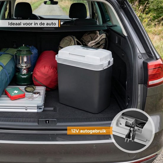 Elektrische Koelbox - Thermo Elektrische Cooler - Auto en Camping - 3-voudige Stroomvoorziening - 19 Liter - Zwart Lichtgrijs