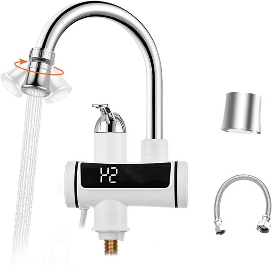Elektrische Kraan - Doorstroomverwarmer - Direct Warm Water - 5 Seconden Opwarming - 3 kW Vermogen - Zwart Chroom