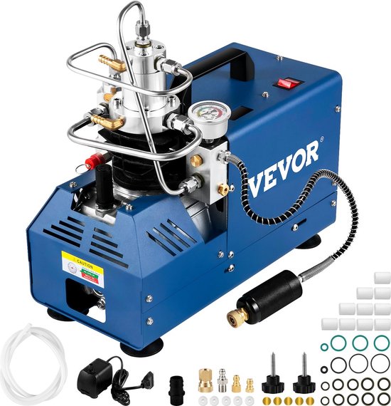 Elektrische Luchtcompressorpomp - Handmatige Stop Luchtcompressor - met Waterkoeling Warmteafvoer - LED -Temperatuurweergave - voor Duikfles - Paintballtank - 1800W - Hogedrukluchtpomp - 4500 PSI - Blauw van Jojun