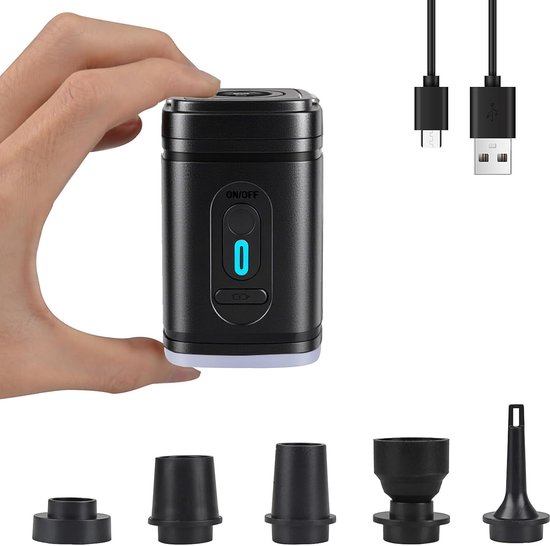 Elektrische luchtpomp - 2400 mAh - Oplaadbare elektrische pomp - Ultralichte draagbare luchtpomp - Voor opblaasbaar zwembad, drijvende luchtmatras, zwemring, vacuüm opbergzak - Buitenkampeerluchtpomp - Opblazen en leeglopen - Zwart van Merkloos