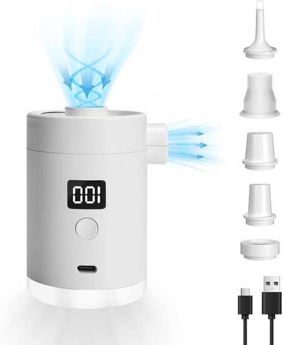 Elektrische luchtpomp accu: 4000 mAh oplaadbare batterij licht en ultrasnel opblazen en ontluchten met campinglamp voor zwembadluchtbed van Oasser