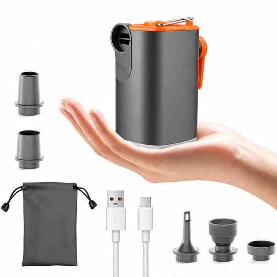 Elektrische luchtpomp, compacte, draagbare elektrische luchtpomp, 3-in-1 op- en afvoerpomp met ledlicht, oplaadbare accu, luchtcompressor met 5 opzetstukken, voor camping, luchtmatras, zwembad