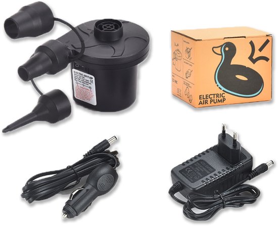 Elektrische luchtpomp - Draagbare elektrische luchtmatraspomp - Snelle opblaas- en leeglooppomp - met 3 mondstukken - voor kamperen in de buitenlucht, opblaasmatras, luchtbed, boot - 110~240V - Zwart - EU Reg van Merkloos