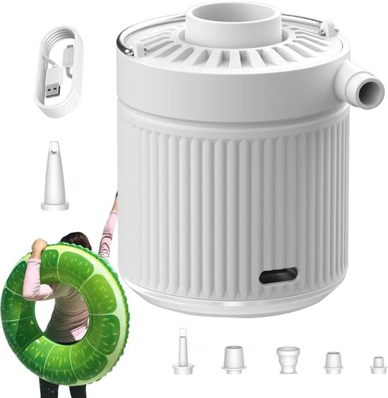 Elektrische Luchtpomp - Draagbare Inflator - Luchtbedden Opblazen - USB-C Oplaadbaar - 6 Mondstukken - Wit