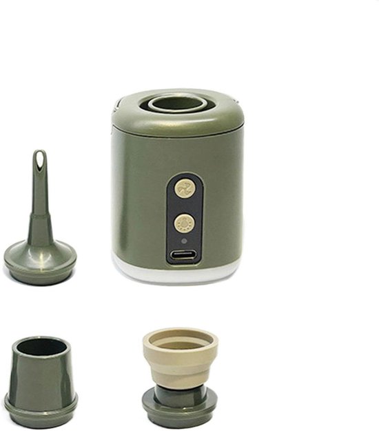 Elektrische Luchtpomp - Draagbare Pomp - Kamperen en Reizen - Ingebouwd Campinglicht - 6 x 4.5 x 4.5 cm - Legergroen