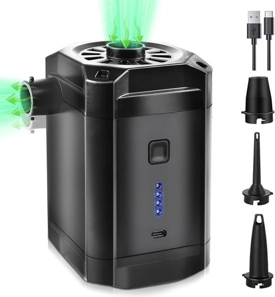 Elektrische luchtpomp met accu van 5200mAh - Draadloze minipomp met 3 opzetstukken - Voor luchtbed, zwembad, boot en opblaasbare artikelen