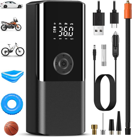 Elektrische Luchtpomp - Mini-Fietspomp - LCD-Scherm - Luchtcompressor - Drukmeter - Luchtpomp Met Accu