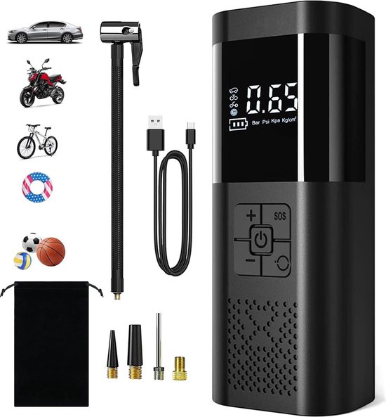 Elektrische Luchtpomp - Mini-Fietspomp - LCD-Scherm - Luchtcompressor - Drukmeter van Merkloos