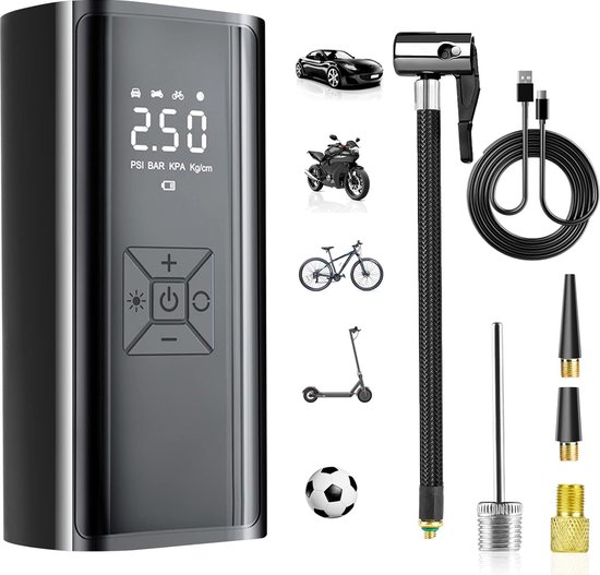Elektrische Luchtpomp - Mini-Fietspomp - LCD-Scherm - Luchtcompressor - Drukmeter van Merkloos