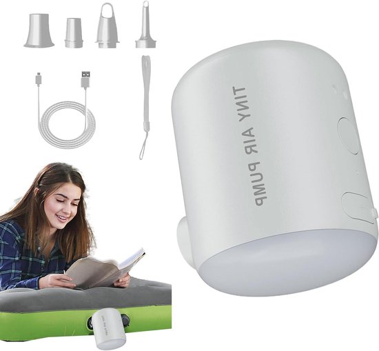 Elektrische Luchtpomp - Oplaadbare Inflator - Kamperen Reizen - Met LED Licht - 2200 mAh - Wit