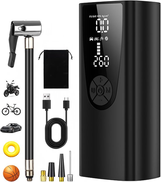 Elektrische luchtpomp, oplaadbare luchtpomp 6000 mAh 150 PSI,(Set, 1-delig), Met USB/LED-lampje, dient ook als zaklamp en powerbank van Akozon