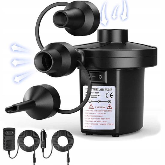 Elektrische Luchtpomp voor Zwembaden en Luchtbedden - Luchtbedpomp - Stekker en Autolader - Compact - Zwart van Merkloos