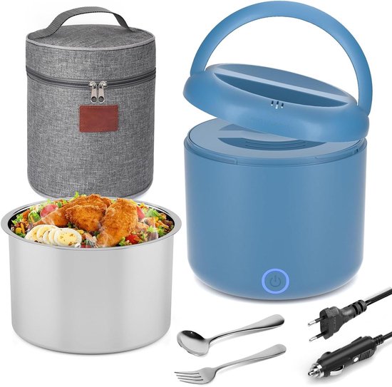 Elektrische lunchbox - Verwarmde broodtrommel - Warme maaltijd onderweg - 3-in-1 voltage opties - 12 liter capaciteit - Blauw