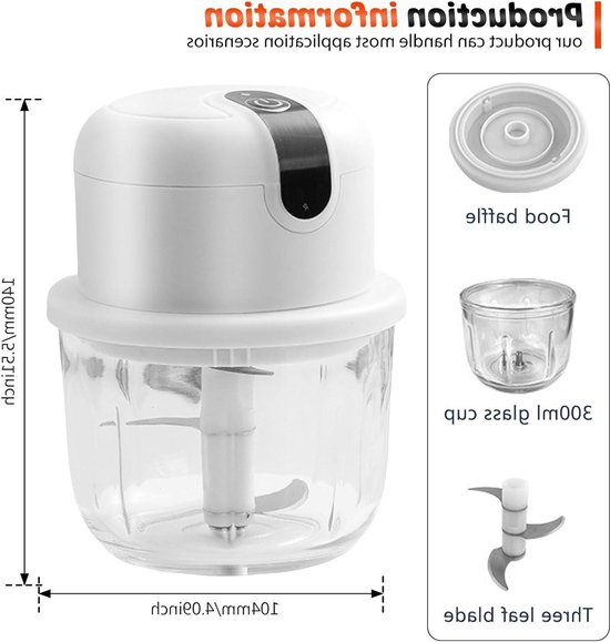 Elektrische mini-uiensnijder met glazen houder - hakmolen voor uien, fruit, noten en vlees kamperen voor beginners van HOMEASY
