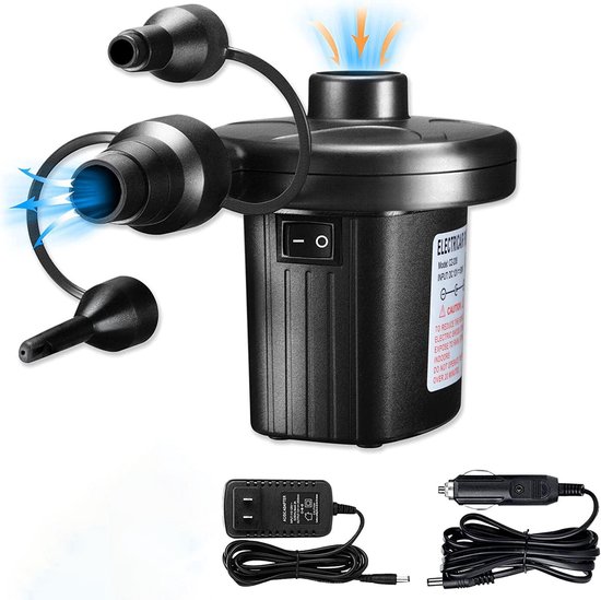 Elektrische Pomp - Luchtpomp - Extra Krachtig - 12 en 110 Volt - met 3 Spuitmonden en Opbergtas - Zwart van Merkloos