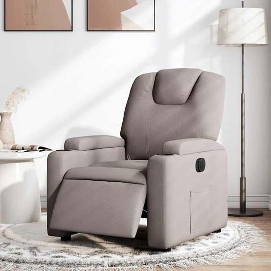 Elektrische relaxstoel met ligfunctie | stof (100% polyester), taupe, 74 x 88 x 97 cm (zitting) / 74 x 144 x 78,5 cm (liggen) | tot 110 kg, voor volwassenen