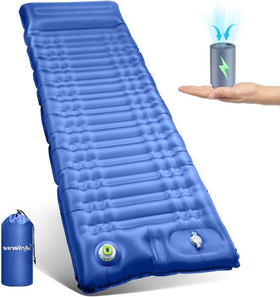 Elektrische Slaapmat - Opblaasbaar Matras - Kamperen en Wandelen - Automatisch Opblazen - 12 cm Dik - Legergroen Blauw
