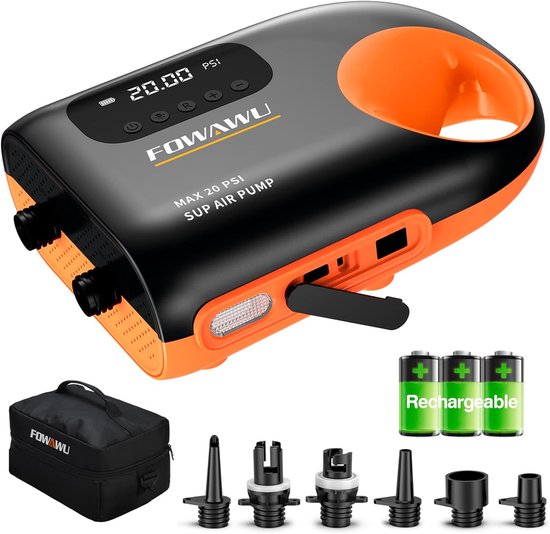 Elektrische SUP-pomp 20 PSI – Accu + Snelle Oppompfunctie