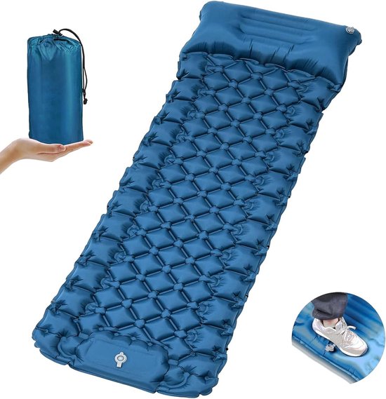 elfopblazende slaapmat voor de camping, zelfopblazend, strandmat, verdikt, opblaasbaar matras met voetperspomp, opvouwbare slaapmat voor wandelen, outdoor, strand, blauw van Merkloos