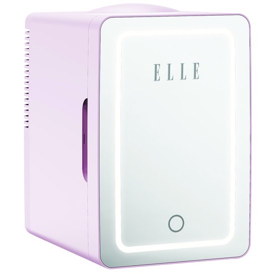 ELLE Cosmetische Mini Koelkast 6L met LED-Spiegel – Beauty Koelkast met Koel- en Warmhoudfunctie voor Skincare, Huidverzorging en Cosmetica, Geïntegreerde LED-Verlichting, Uitneembaar Rek, Draaggreep - Paars